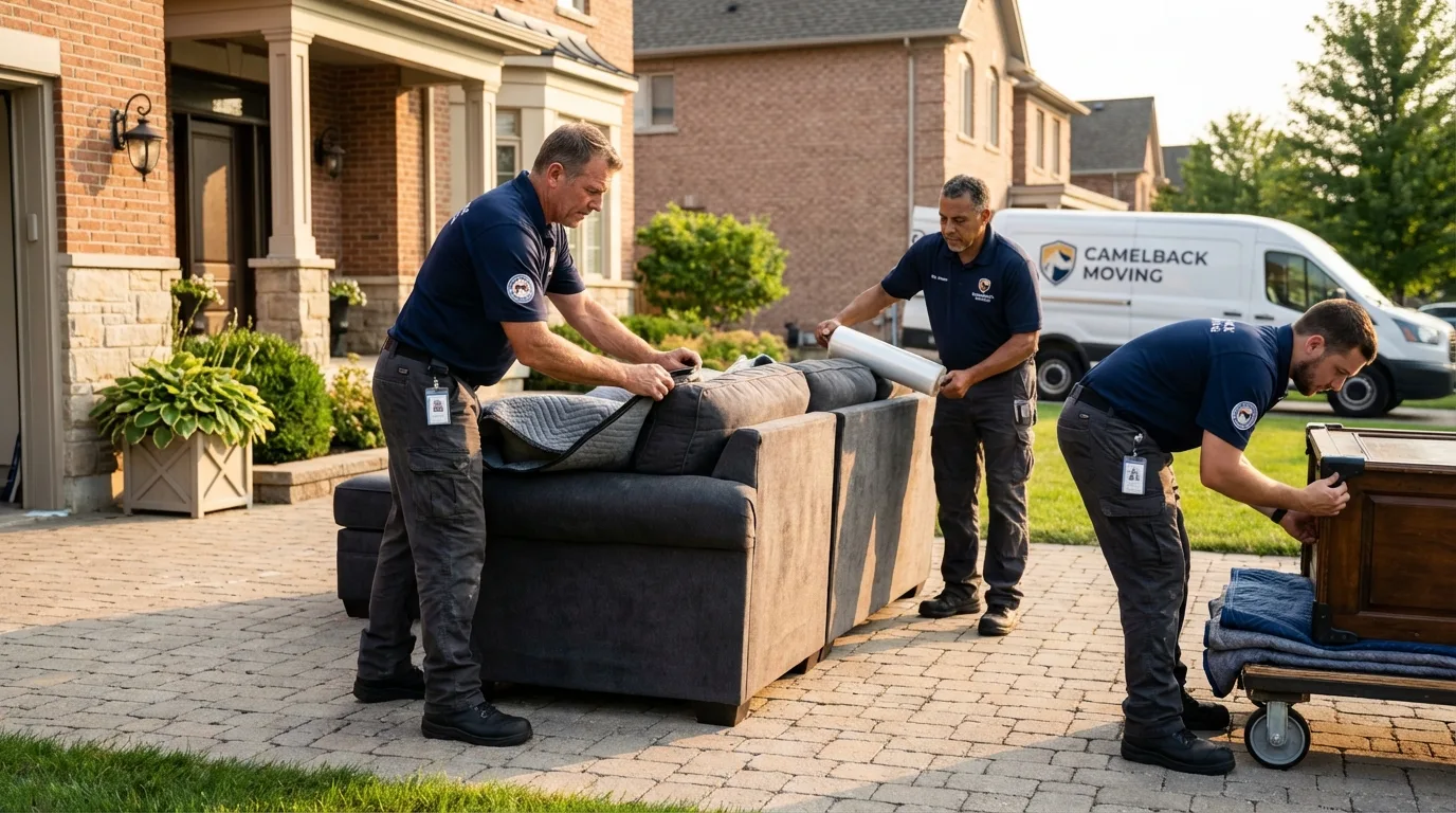 Large estate moving crew wrapping furniture in Sutton, MA